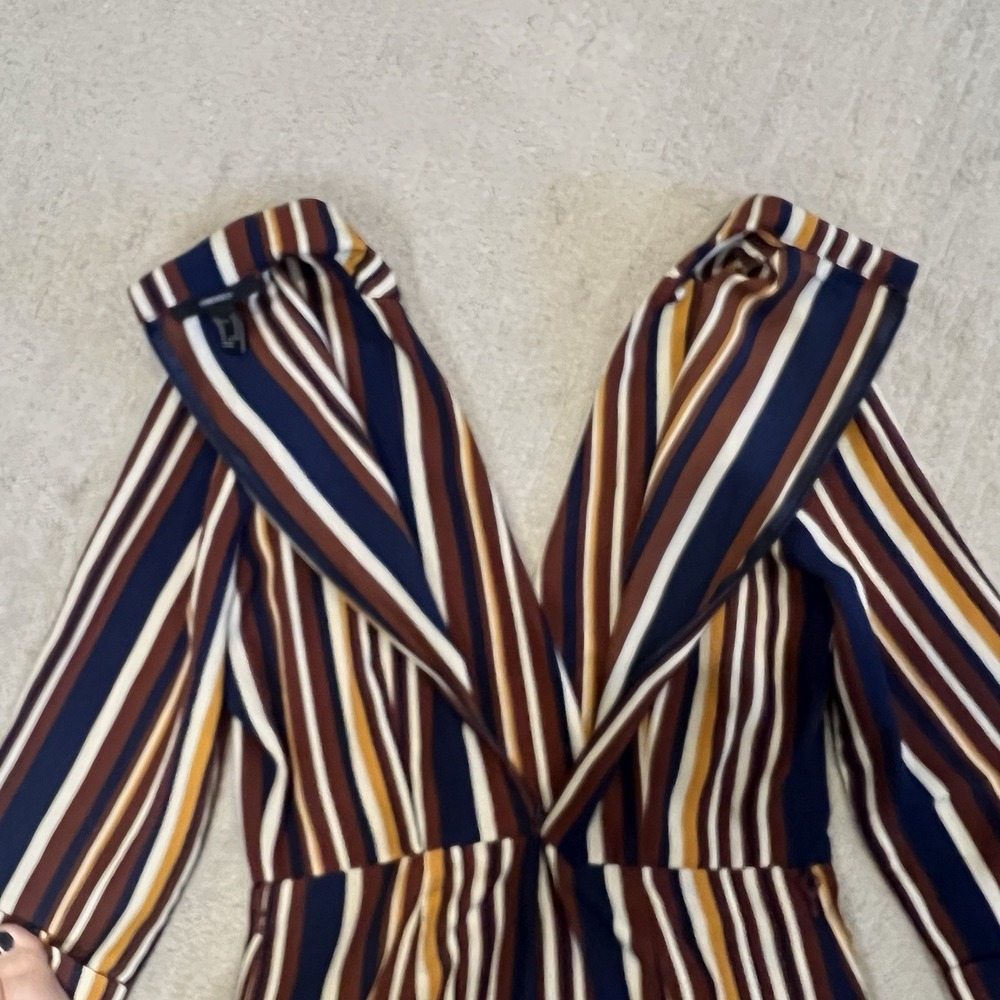Forever 21 Women's Navy/Brown/Mustard Romper W/ Belt Loops Jumpsuit Size M - Picture 9 of 10